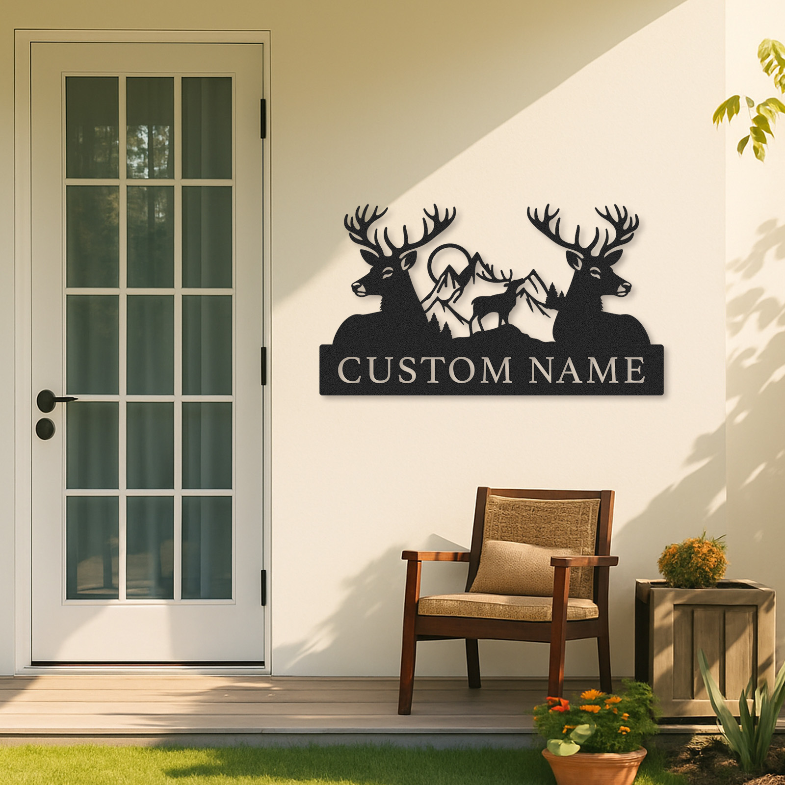 Personalized Deer Trio Metal Sign Custom Name for Forest Retreat or Family Cabin