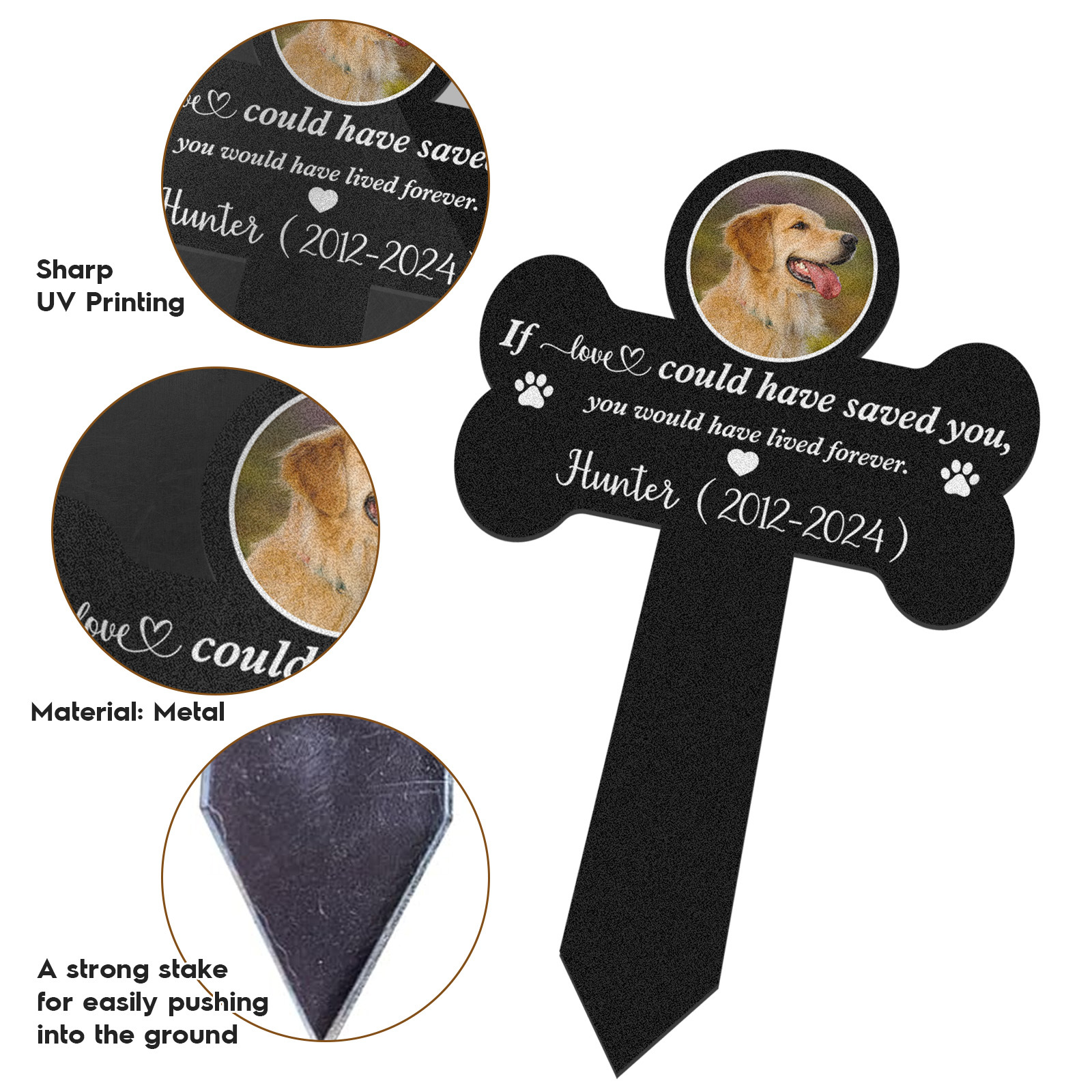 Custom Bone Shaped Pet Memorial Stake, Personalized Garden Marker with Photo, Dog or Cat Memorial Gift for Beloved Pet Loss Remembrance