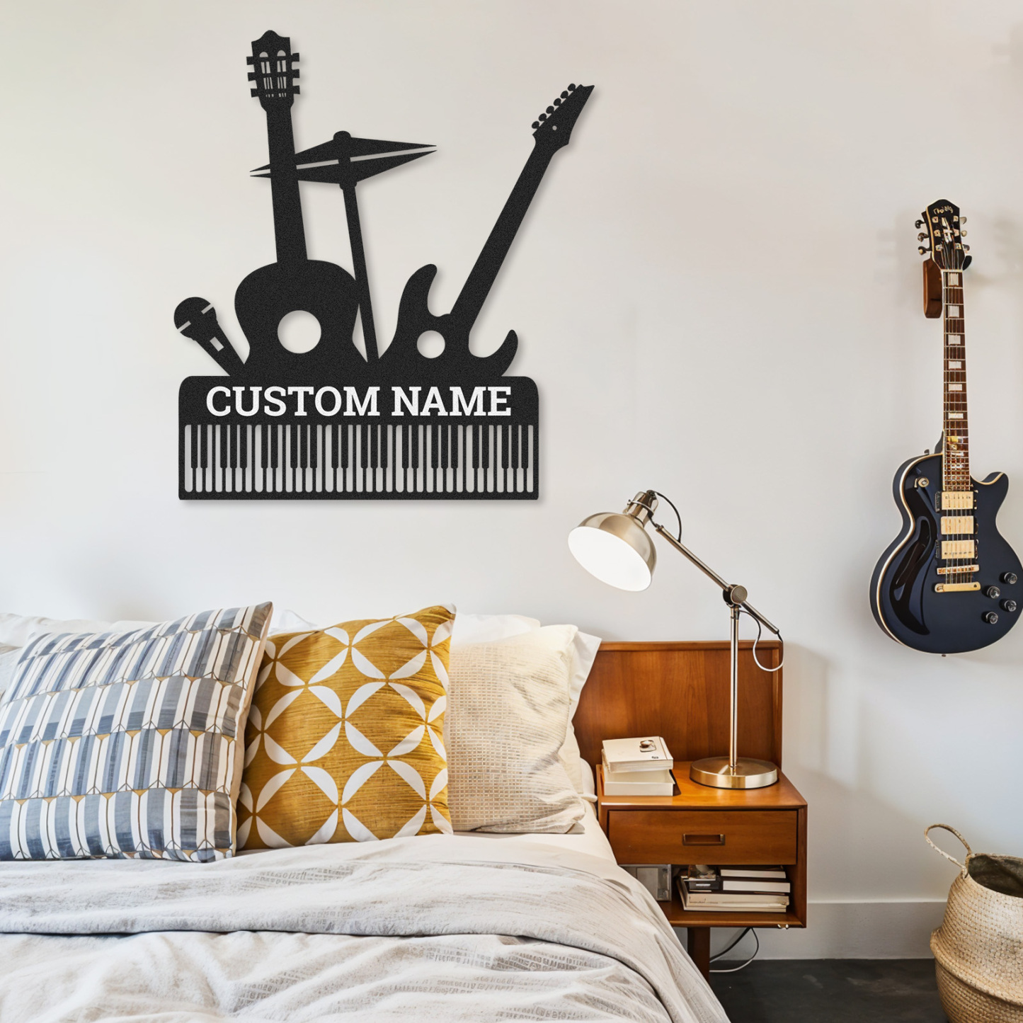 Personalized Music Band Metal Sign, Custom Name Wall Art with Guitar, Piano, Drum and Mic, Gift for Musicians
