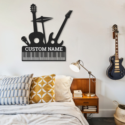 Personalized Music Band Metal Sign, Custom Name Wall Art with Guitar, Piano, Drum and Mic, Gift for Musicians