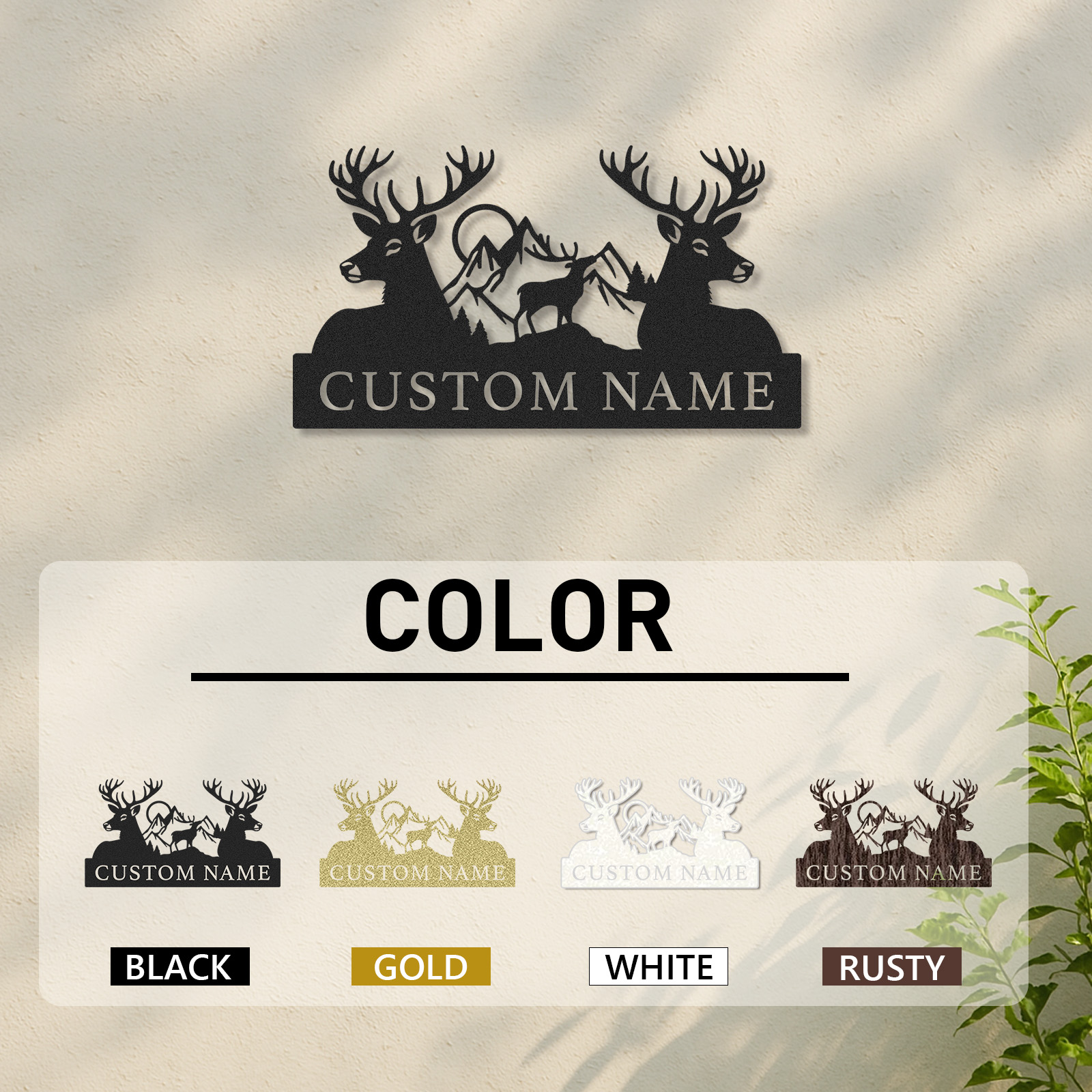 Personalized Deer Trio Metal Sign Custom Name for Forest Retreat or Family Cabin