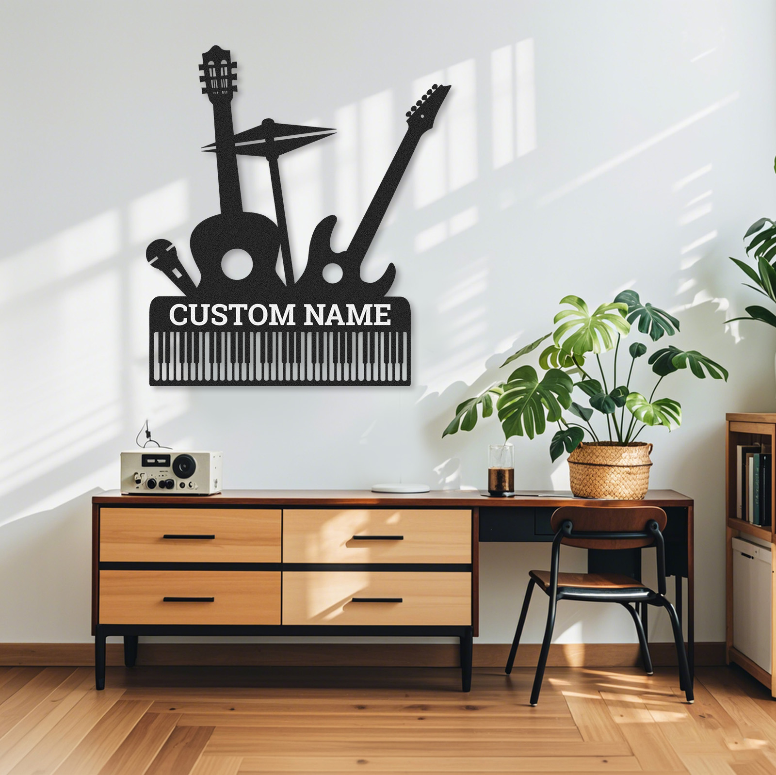 Personalized Music Band Metal Sign, Custom Name Wall Art with Guitar, Piano, Drum and Mic, Gift for Musicians