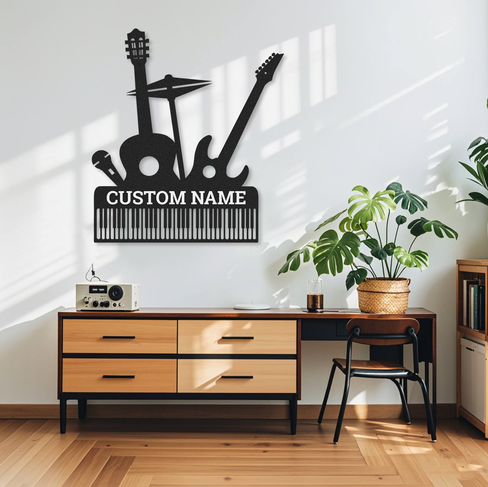 Personalized Music Band Metal Sign, Custom Name Wall Art with Guitar, Piano, Drum and Mic, Gift for Musicians