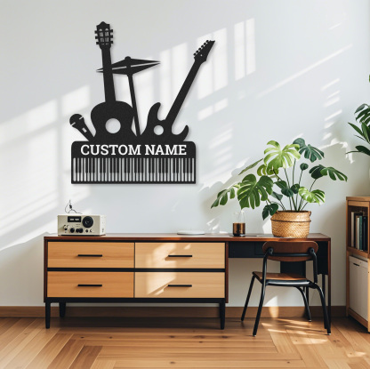 Personalized Music Band Metal Sign, Custom Name Wall Art with Guitar, Piano, Drum and Mic, Gift for Musicians
