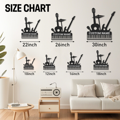 Personalized Music Band Metal Sign, Custom Name Wall Art with Guitar, Piano, Drum and Mic, Gift for Musicians