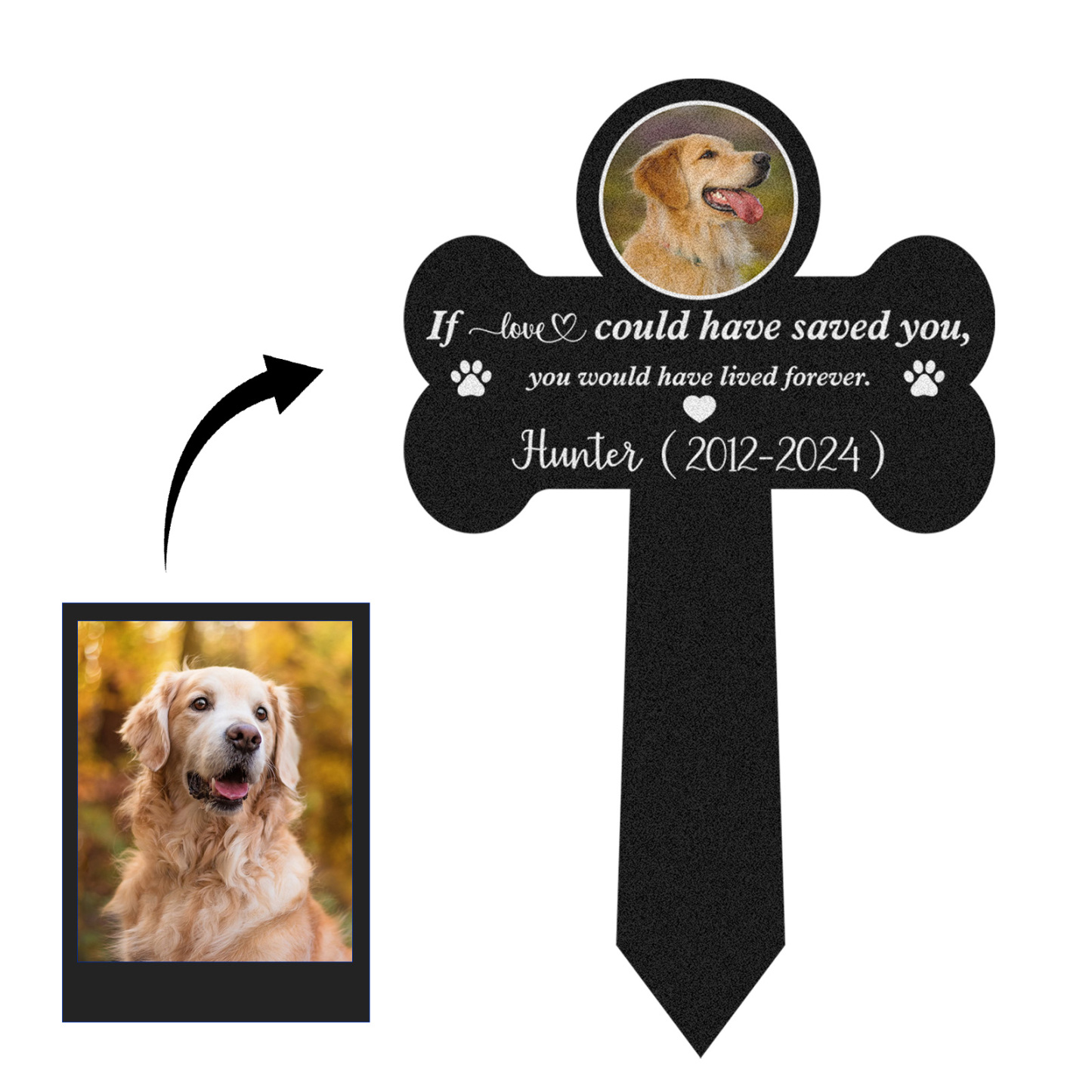 Custom Bone Shaped Pet Memorial Stake, Personalized Garden Marker with Photo, Dog or Cat Memorial Gift for Beloved Pet Loss Remembrance