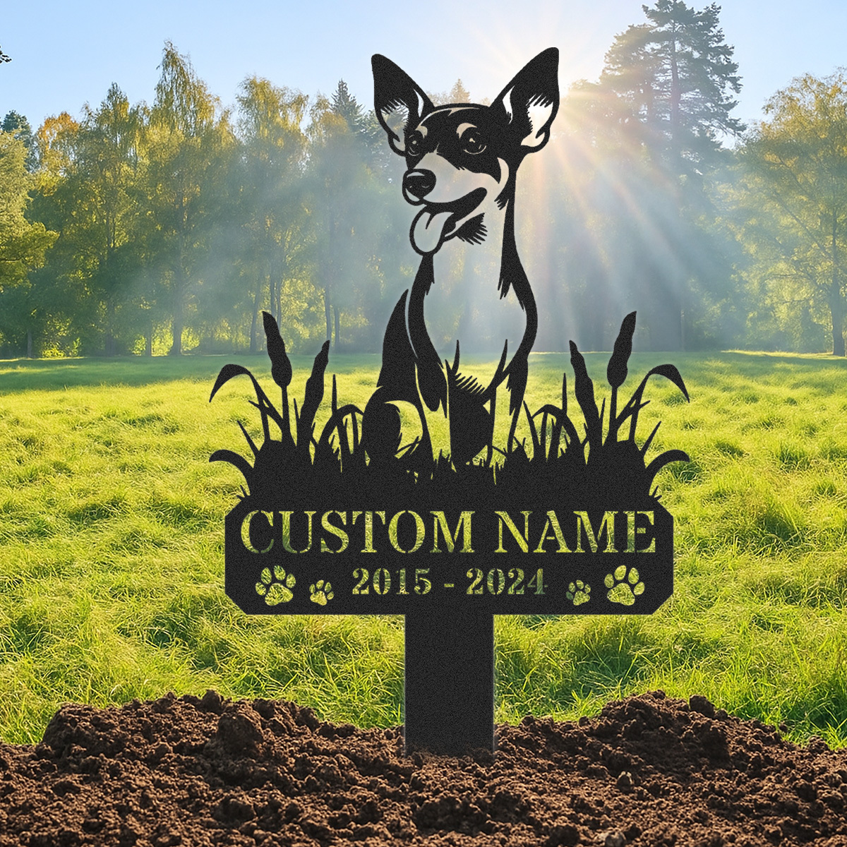 Custom Rat Terrier Dog Memorial Stake Metal Sign, Outdoor Rat Terrier Dog Metal Name Sign With Stake, Dog Pet Metal Stake Sign Art Decor