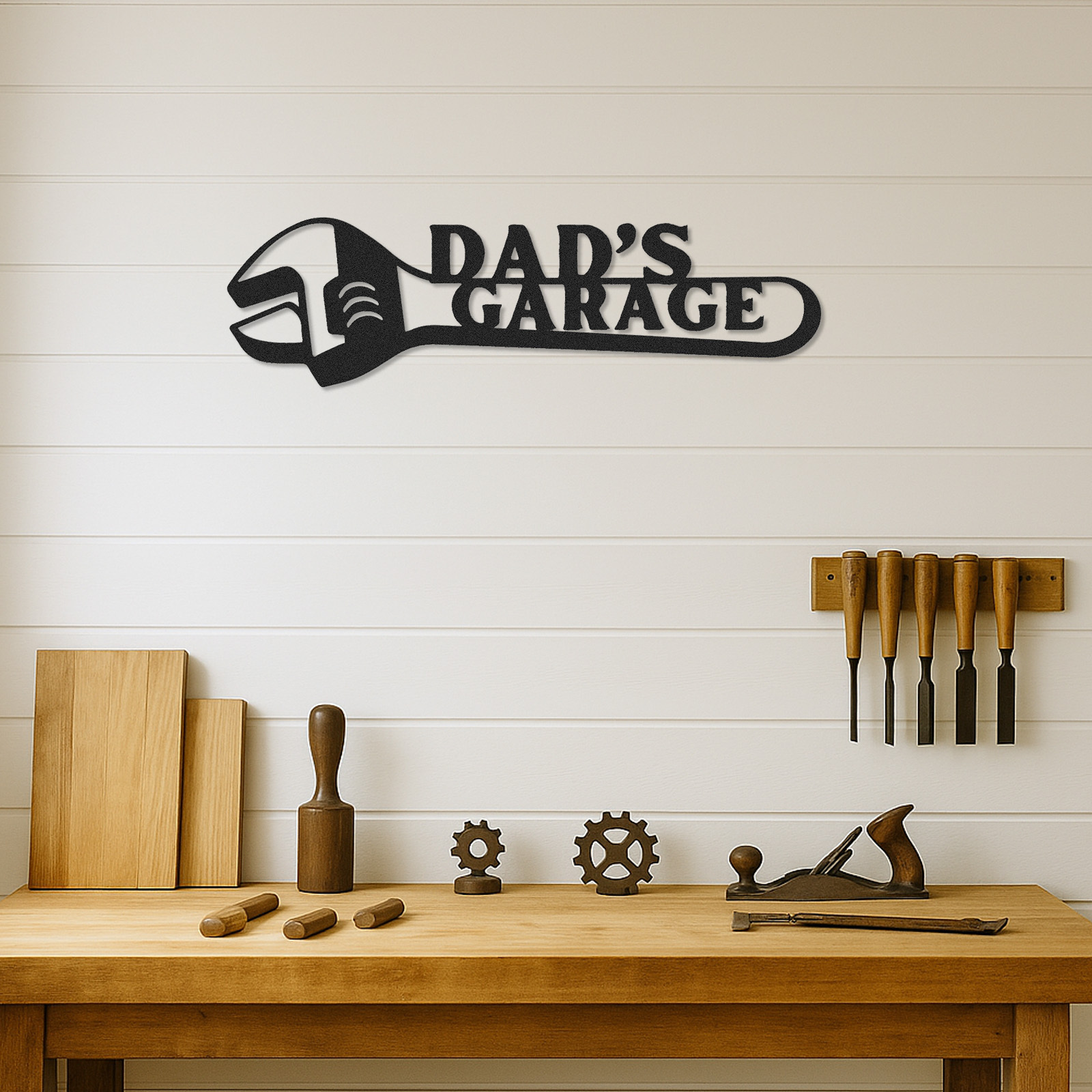Dad's Garage Wrench Metal Sign, Personalized Workshop Wall Art, Custom Gift for Dad or Grandpa, Garage Decor for Father's Day