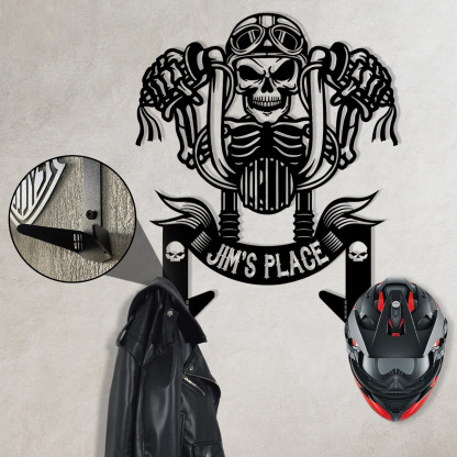 Custom Metal Motorcycle Sign Helmet Holder, outstanding, skull motorcycle jacket holder, bike helmet