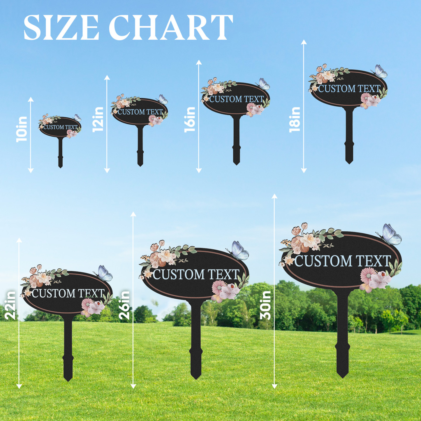 Personalized Oval Garden Sign with Flowers and Butterfly, Custom Metal Garden Stake, Elegant Floral Outdoor Yard Sign, Garden Name Plaque for Home Decor