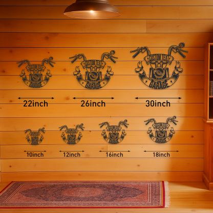 Custom Motorcycle Garage Metal Sign with Handlebar Banner, Personalized Biker Name Metal Art, Wall Decor for Garage, Shop, or Man Cave