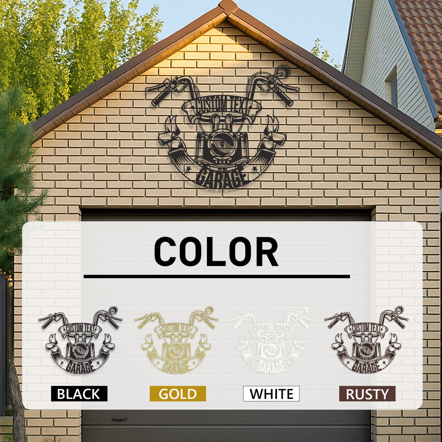 Custom Motorcycle Garage Metal Sign with Handlebar Banner, Personalized Biker Name Metal Art, Wall Decor for Garage, Shop, or Man Cave