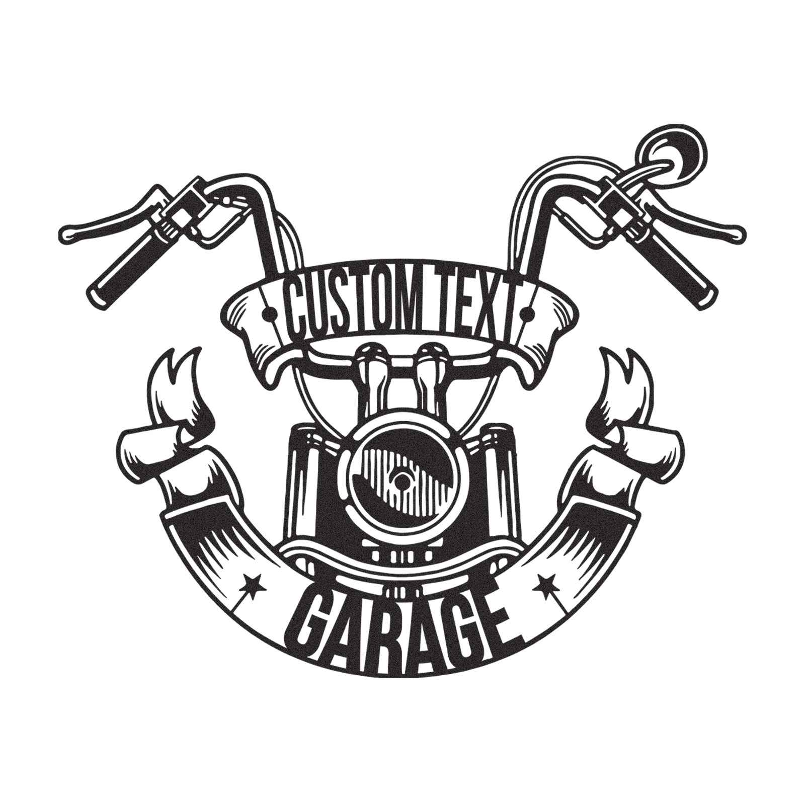 Custom Motorcycle Garage Metal Sign with Handlebar Banner, Personalized Biker Name Metal Art, Wall Decor for Garage, Shop, or Man Cave