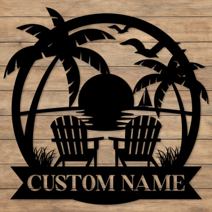 Custom Lake Campfire Metal Sign, Personalized Adirondack Chairs and Forest Scene for Cabin, Porch, or Backyard Outdoor Decor