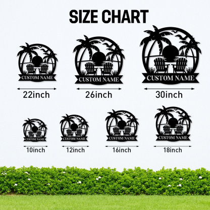 Custom Lake Campfire Metal Sign, Personalized Adirondack Chairs and Forest Scene for Cabin, Porch, or Backyard Outdoor Decor