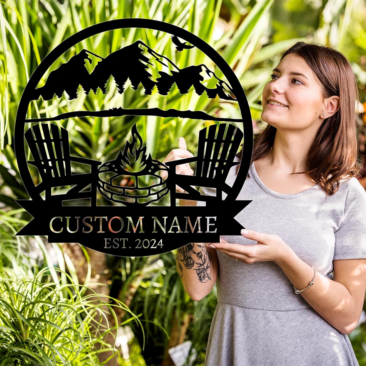  Custom Mountain Campfire Sign, Personalized Campfire Name Sign, Metal Wall Art ms004-MetalsignX