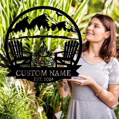 Custom Mountain Campfire Sign, Personalized Campfire Name Sign, Metal Wall Art ms004-MetalsignX