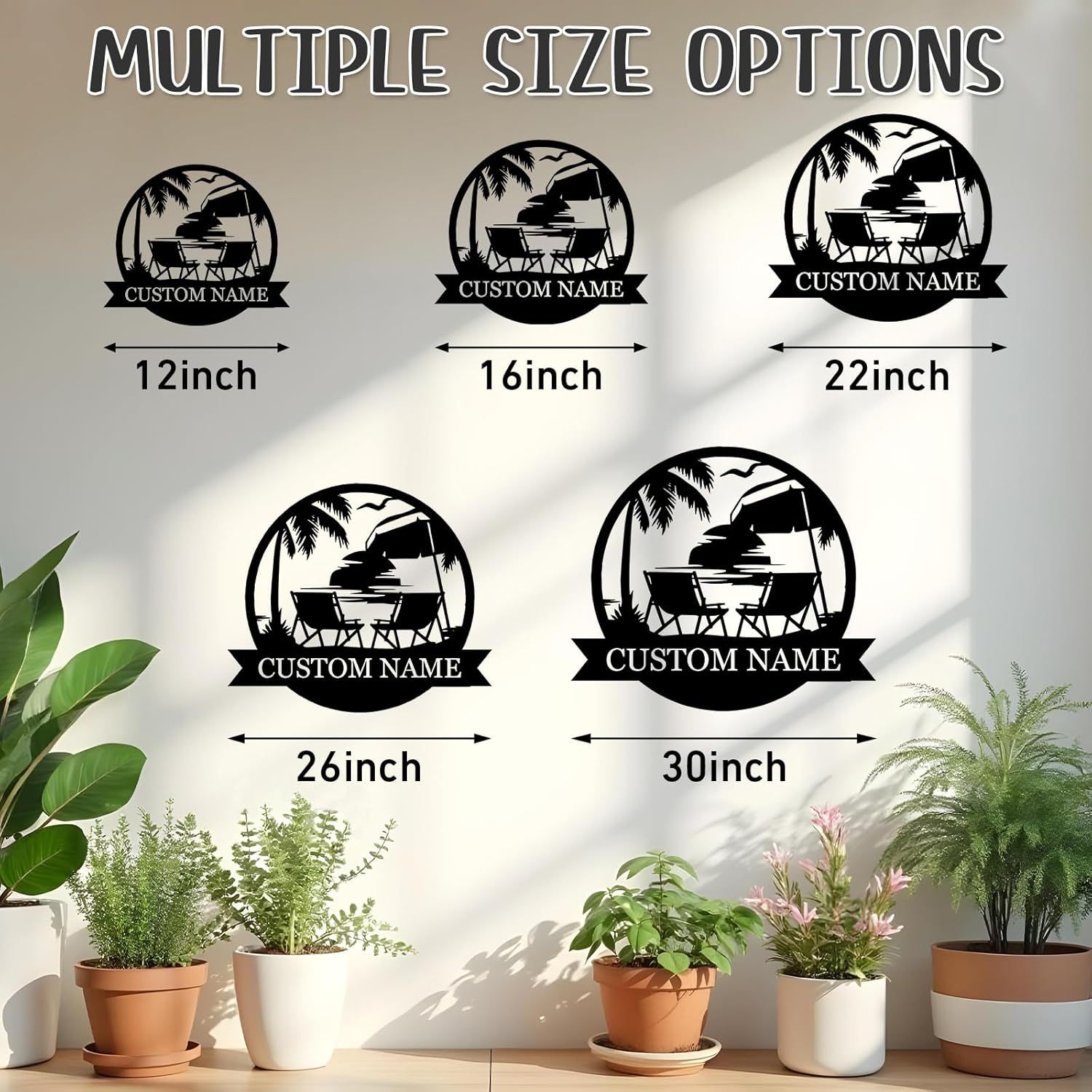 Personalized Metal Beach Signs, Backyard Oasis Sign, Porch Signs Outdoor, Coastal Beach Scene Custom Last Name Sign