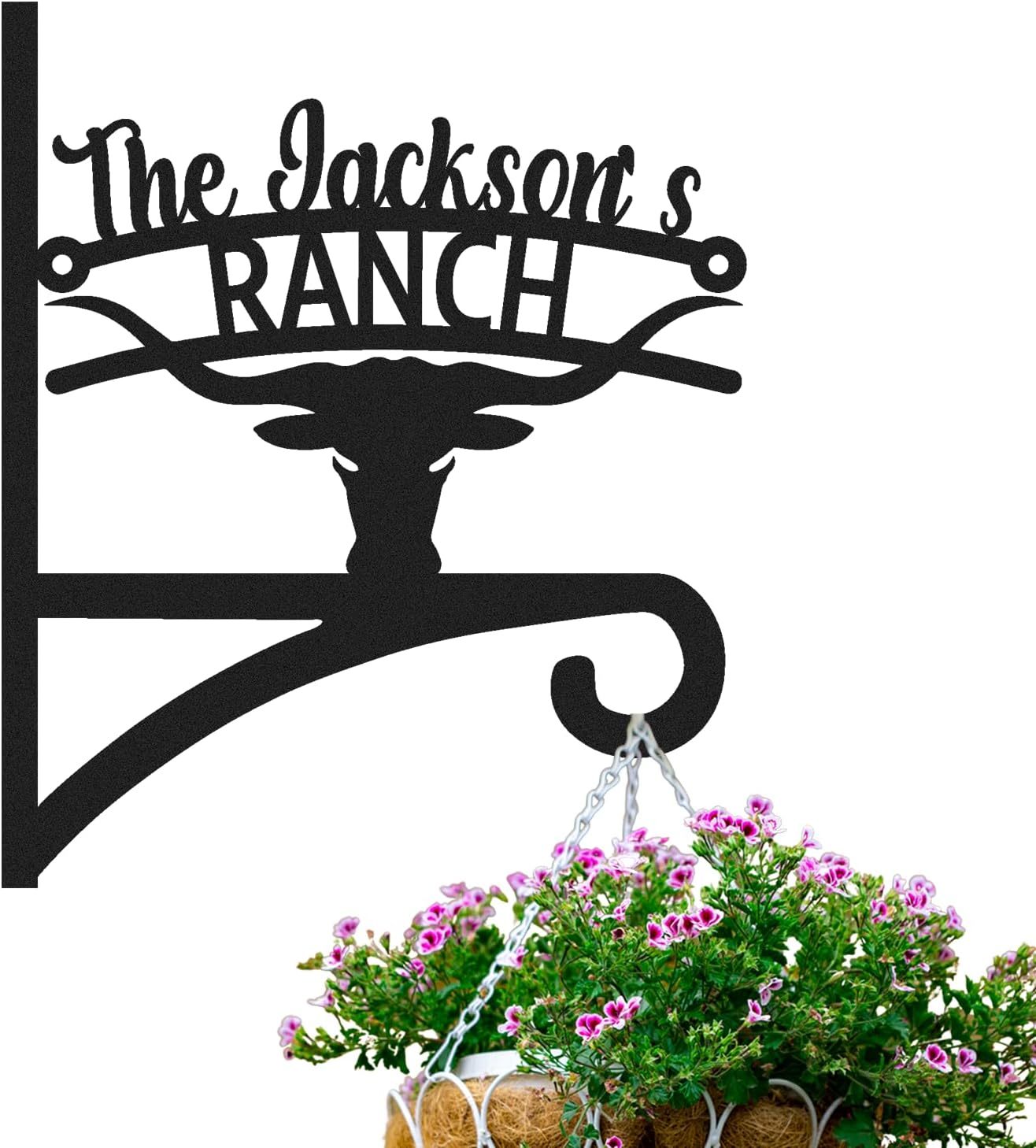 Personalized Iron Hanging Plant Bracket, Customizable Decorative Wall Plant Hanger Indoor Outdoor, Custom Name Bird Feeder Hook, Anti Rust Metal Hook for Wind Chimes Lantern