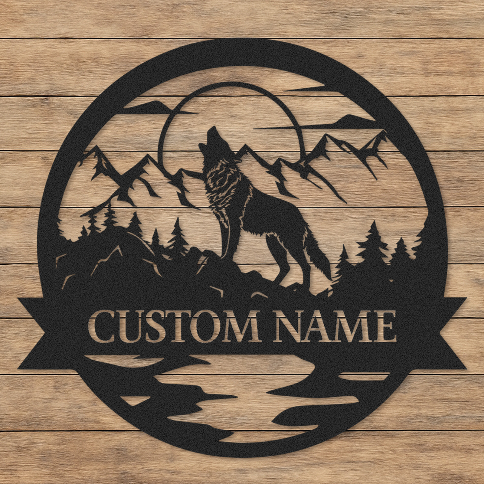 Wolf Metal Sign, Custom Cabin Wall Decor, Personalized Howling Wolf Wilderness Art