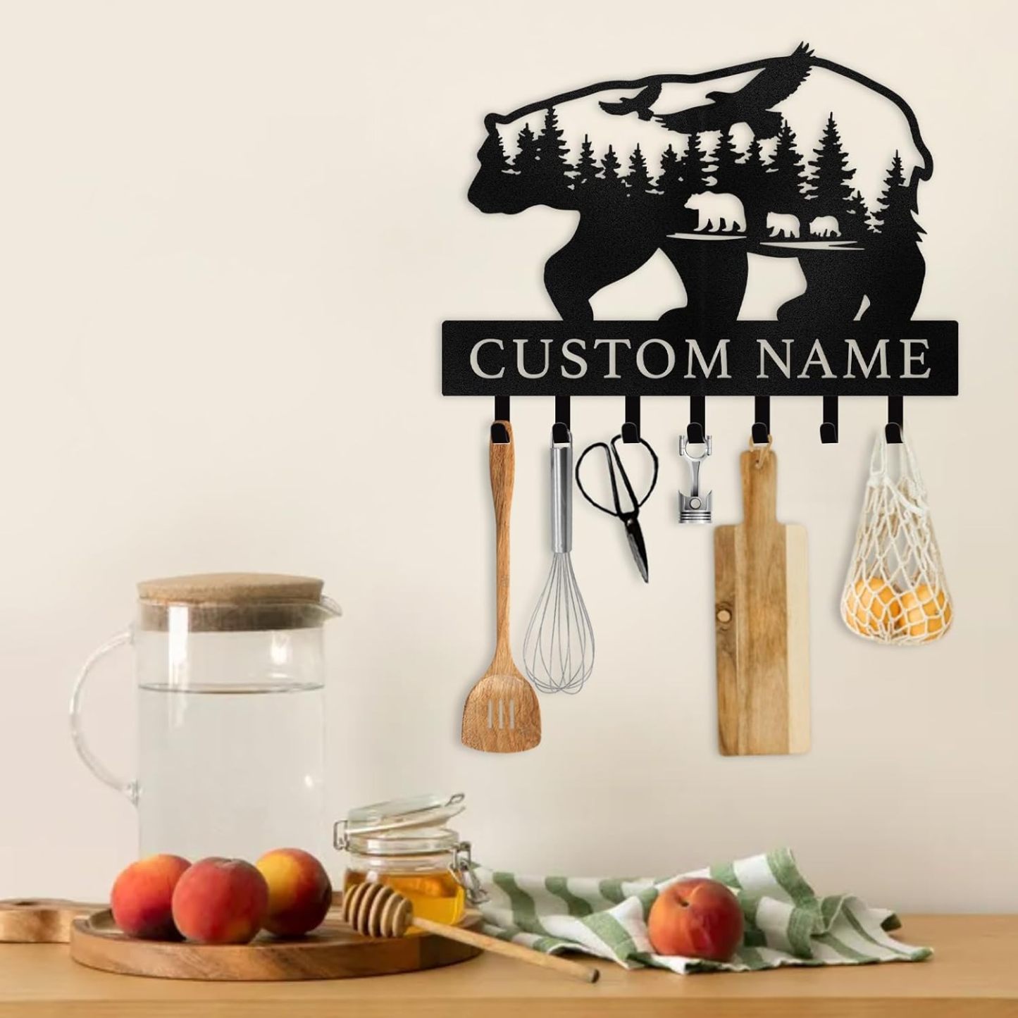 Personalized Polar Deer & Bear Key Holder on Wall | Wall-Mounted Key Organizer Rack-MetalsignX