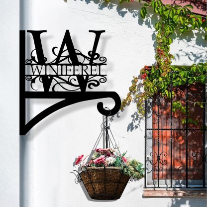 Custom Last Name Metal Plant Hanger Indoor & Outdoor, Personalized Letter Monogram Metal Hanging Plant Bracket-MetalsignX