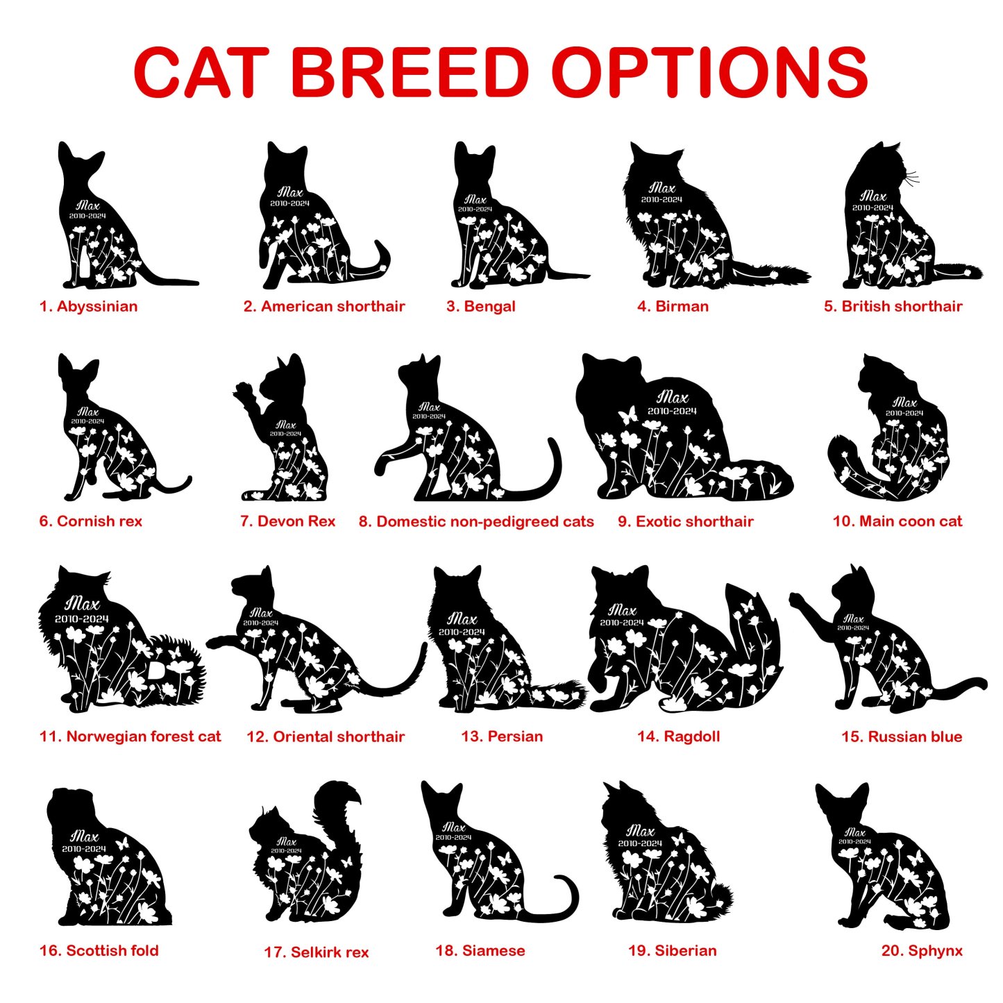 Custom Cat Memorial Stake, Cat Grave Marker, Cat Breed Metal Sign, Pet Memorial Gift, Cat Memorial Plaque