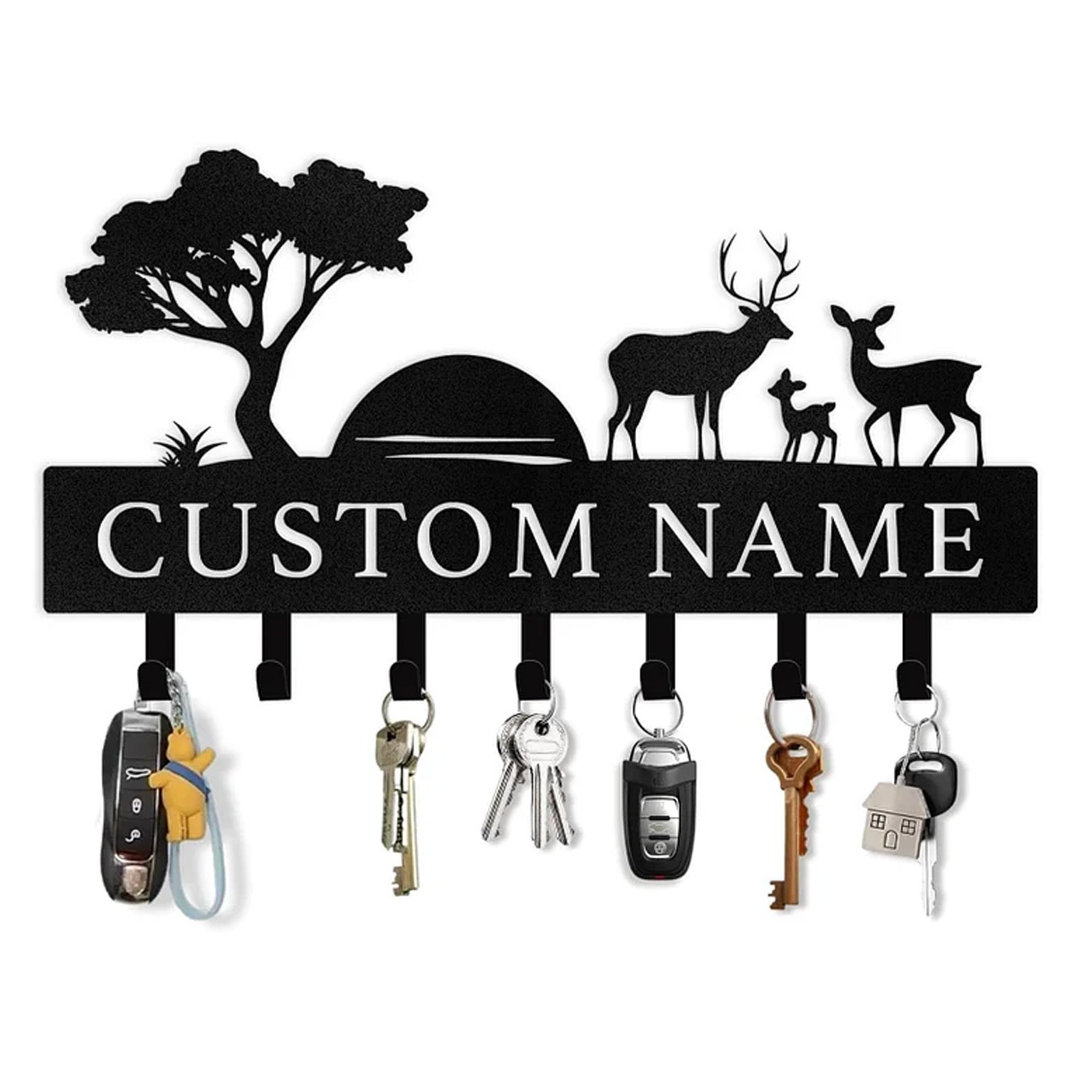 Personalized Polar Deer & Bear Key Holder on Wall | Wall-Mounted Key Organizer Rack-MetalsignX