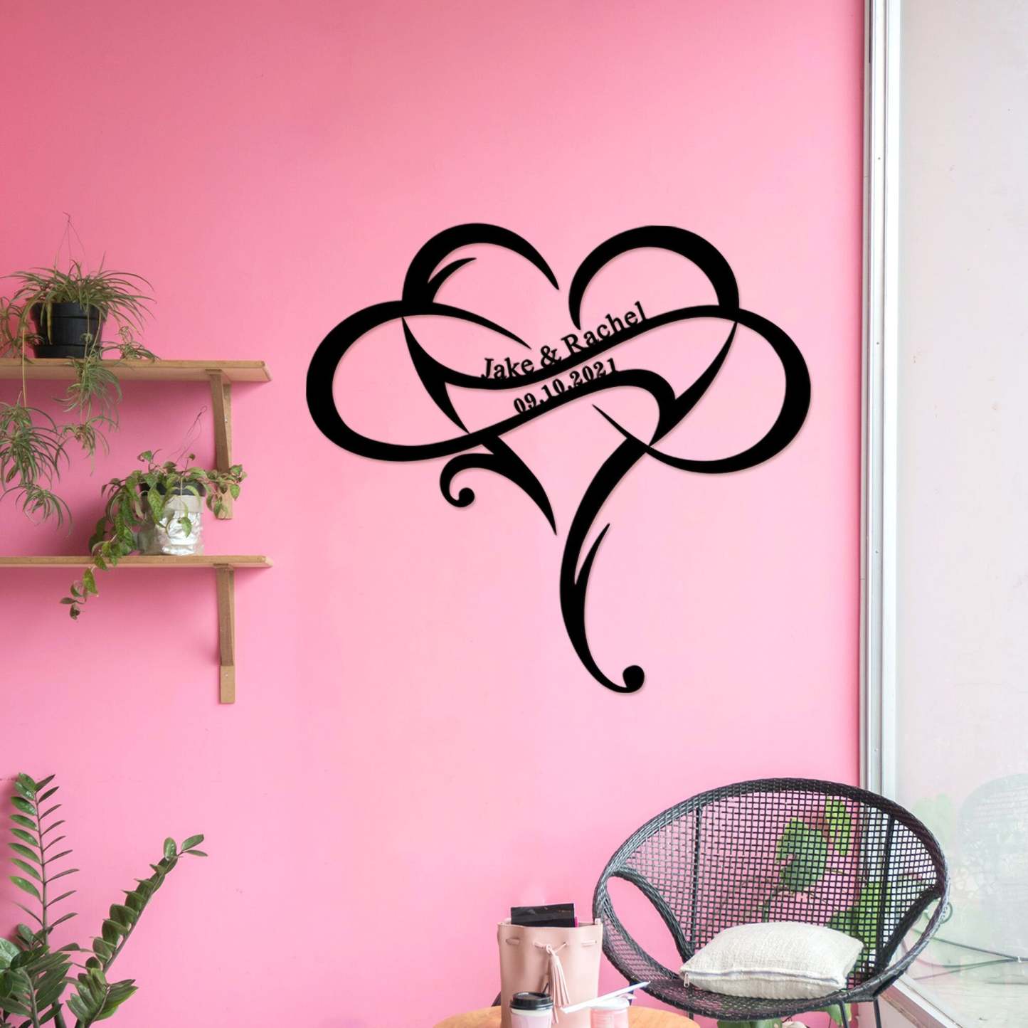 Custom Wedding Metal Sign of Name And Special Date with Heart Intertwined-MetalsignX