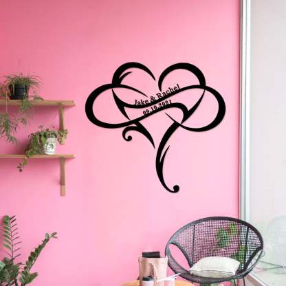 Custom Wedding Metal Sign of Name And Special Date with Heart Intertwined-MetalsignX