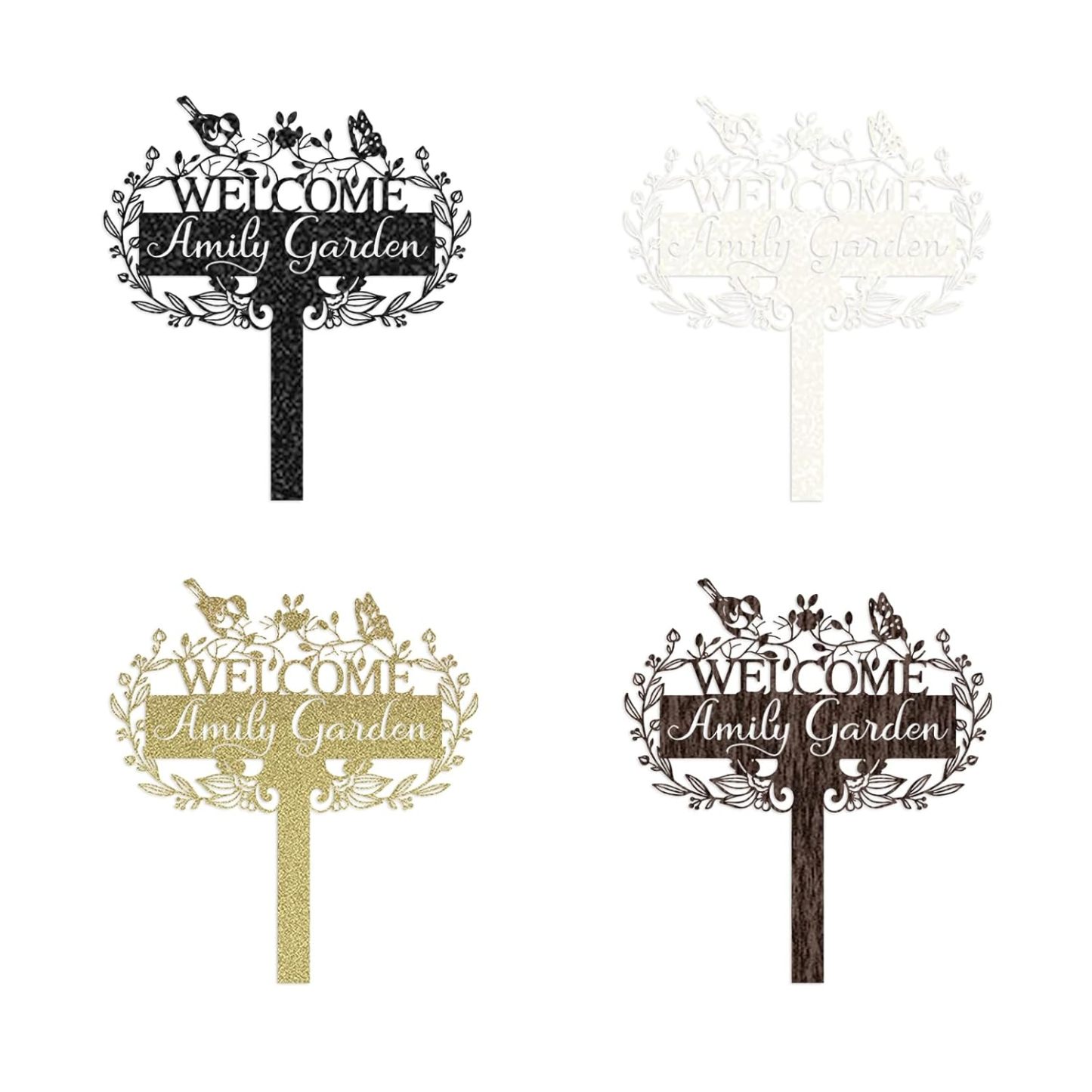 Custom Metal Garden Sign, Customized Butterfly Bird Garden Name Sign, Personalized Garden Signs-MetalsignX