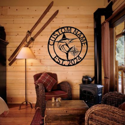 Personalized Largemouth Bass Metal Sign, Custom Fishing Last Name Sign for Home, Fish Family Signs Wall Decor-MetalsignX