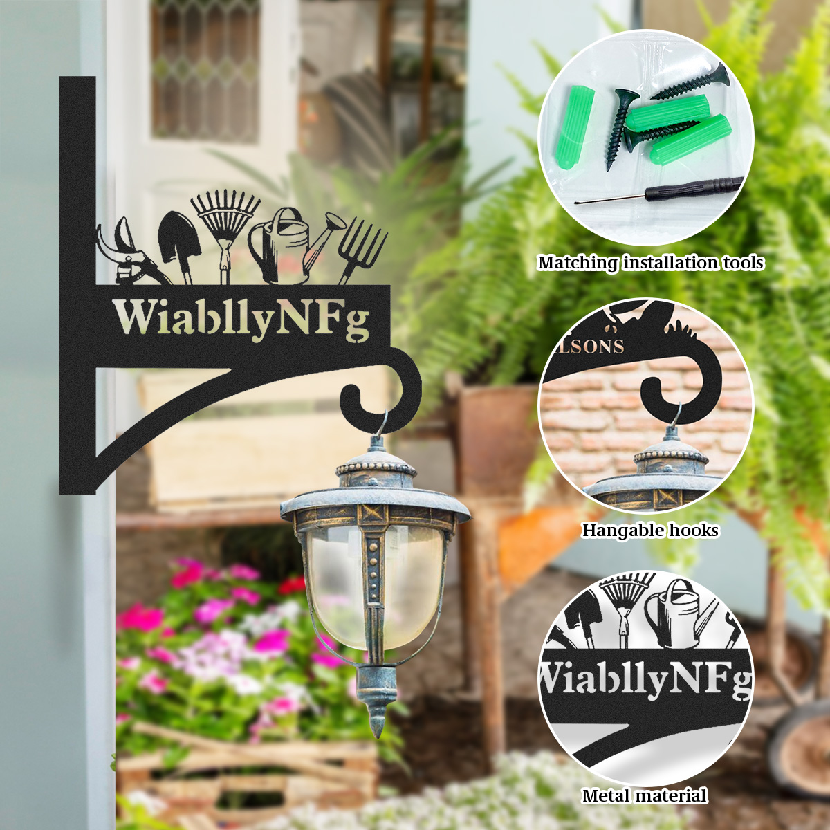Custom Garden Tools Wall Plant Hanger, Personalized Metal Hanging Bracket with Gardener's Name, Garden Shed Outdoor Wall Decor Hook for Tools and Planters