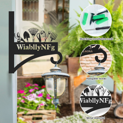 Custom Garden Tools Wall Plant Hanger, Personalized Metal Hanging Bracket with Gardener's Name, Garden Shed Outdoor Wall Decor Hook for Tools and Planters