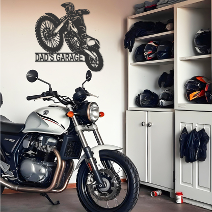 Custom Dirt Bike Metal Sign, Personalized Motocross Biker Name Sign, Motorcycle Biker Gifts for Dad Husband