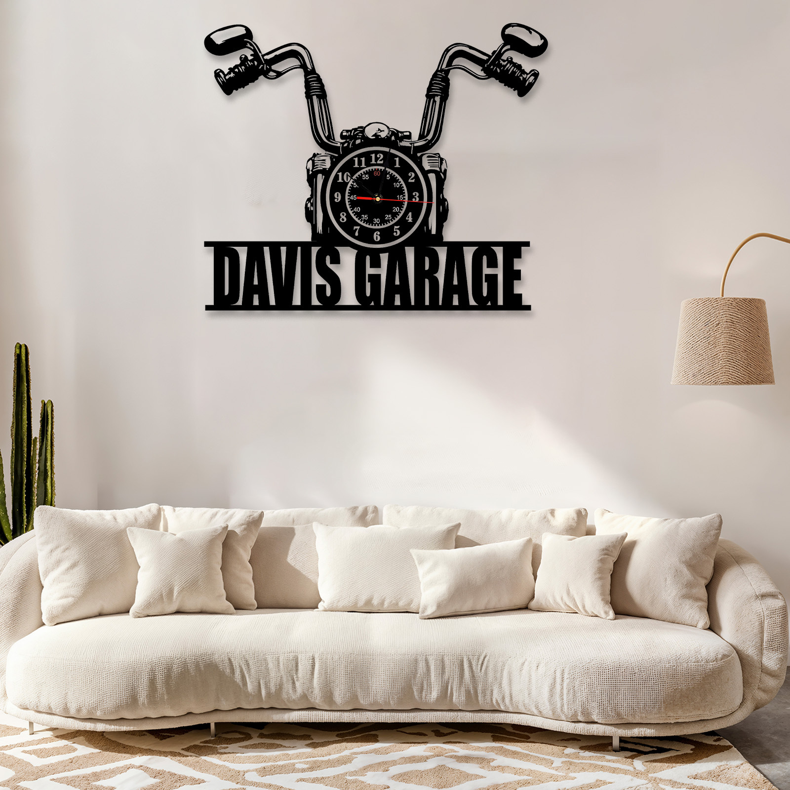 Personalized Motorcycle Garage Wall Clock with Custom Name, Vintage Handlebar Metal Clock, Silent Workshop and Man Cave Decor