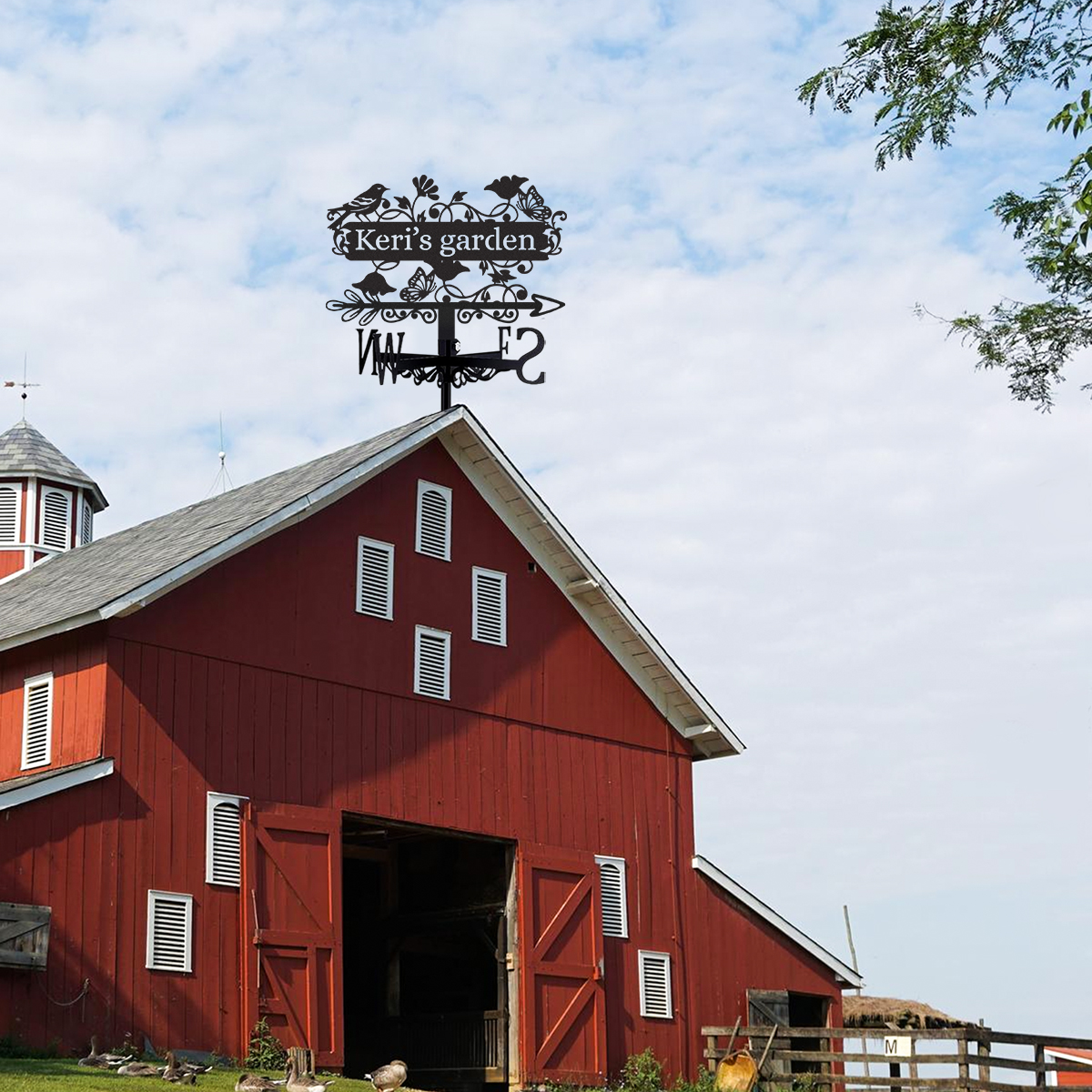 Personalized Garden Metal Weather Vane with Custom Name, Bird and Butterfly Wind Direction Indicator Outdoor Yard Garden Decor