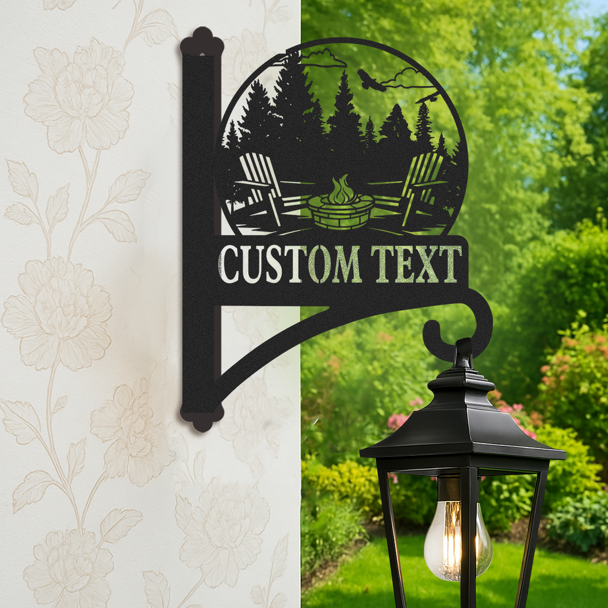 Custom Campfire Plant Hanger Wall Bracket, Personalized Metal Hook for Hanging Plants, Bird Feeder, Lantern, Wind Chime, Outdoor Cabin Patio Decor