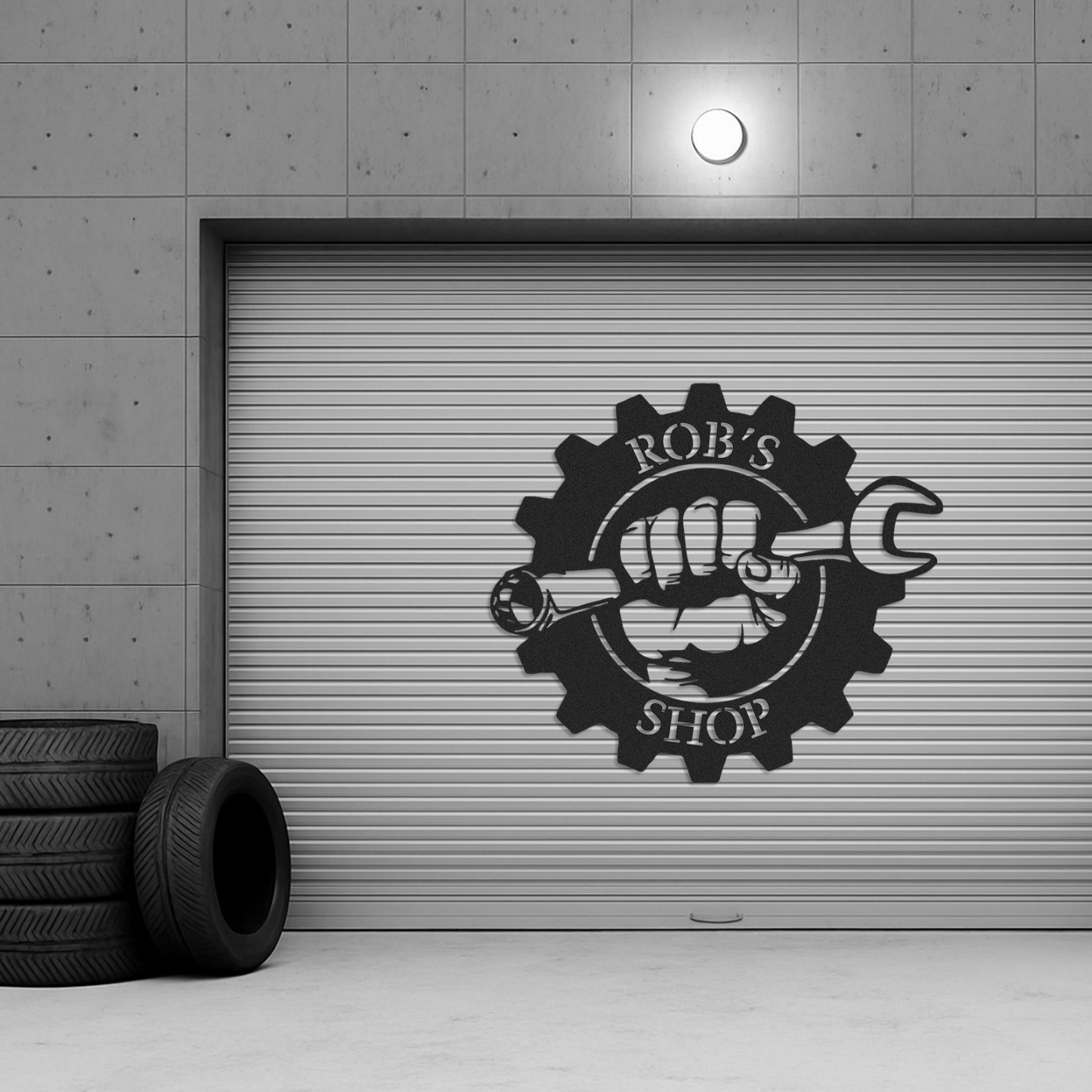 Custom Gear Workshop Metal Sign with Wrench, Personalized Garage Sign for Dad, Grandpa or Husband, Gift for Father’s Day or Birthday