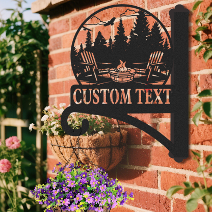 Custom Campfire Plant Hanger Wall Bracket, Personalized Metal Hook for Hanging Plants, Bird Feeder, Lantern, Wind Chime, Outdoor Cabin Patio Decor