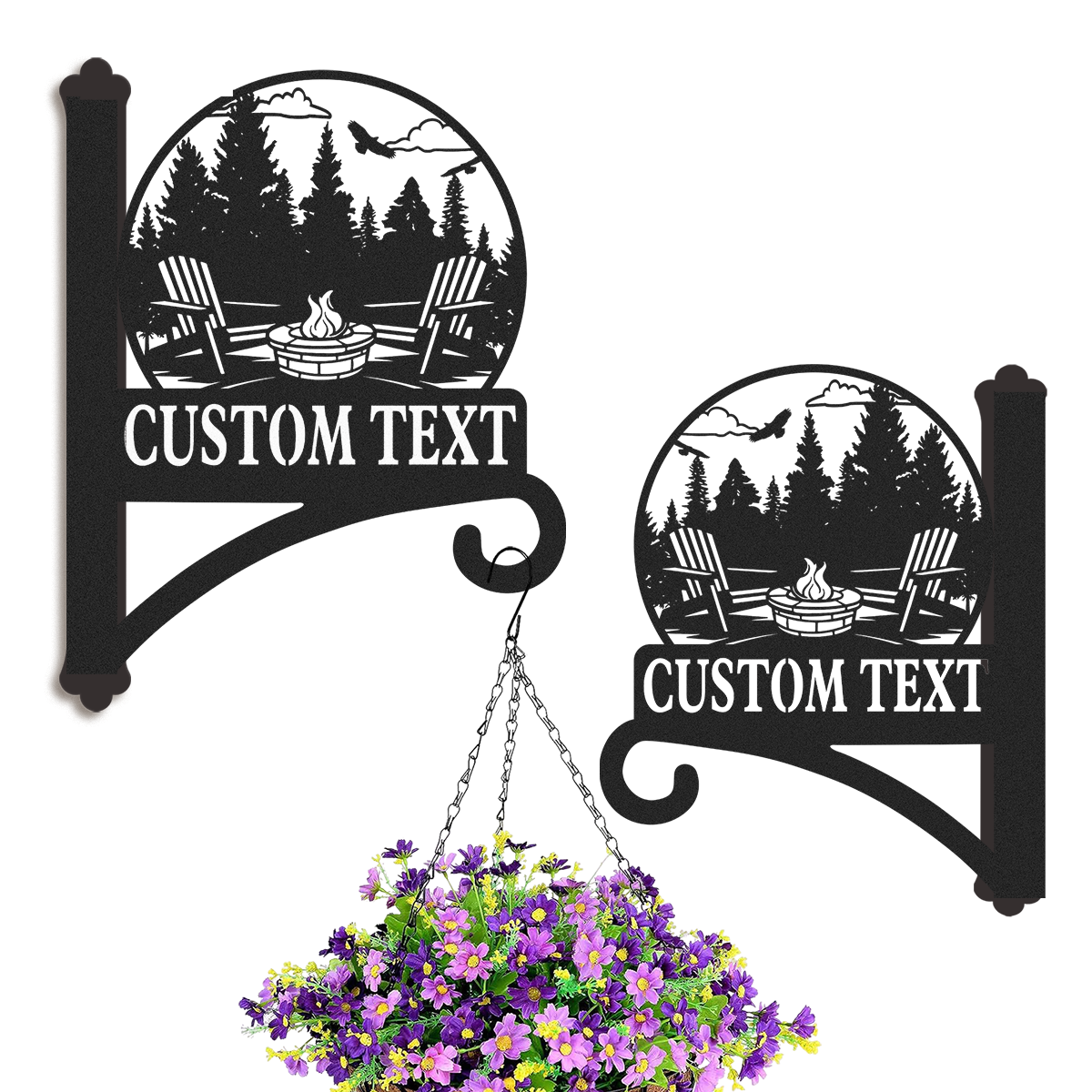 Custom Campfire Plant Hanger Wall Bracket, Personalized Metal Hook for Hanging Plants, Bird Feeder, Lantern, Wind Chime, Outdoor Cabin Patio Decor