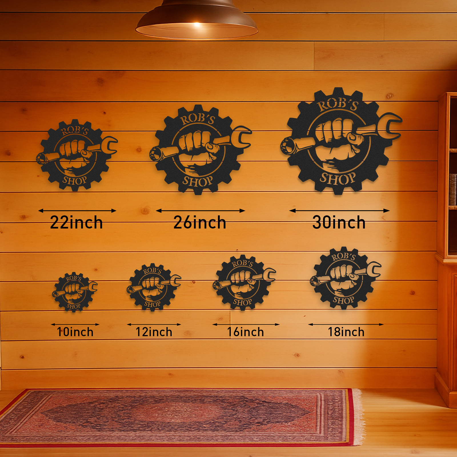 Custom Gear Workshop Metal Sign with Wrench, Personalized Garage Sign for Dad, Grandpa or Husband, Gift for Father’s Day or Birthday