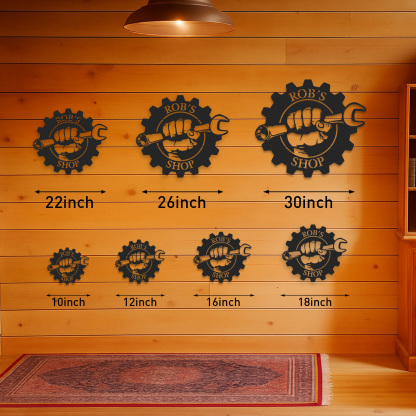 Custom Gear Workshop Metal Sign with Wrench, Personalized Garage Sign for Dad, Grandpa or Husband, Gift for Father’s Day or Birthday