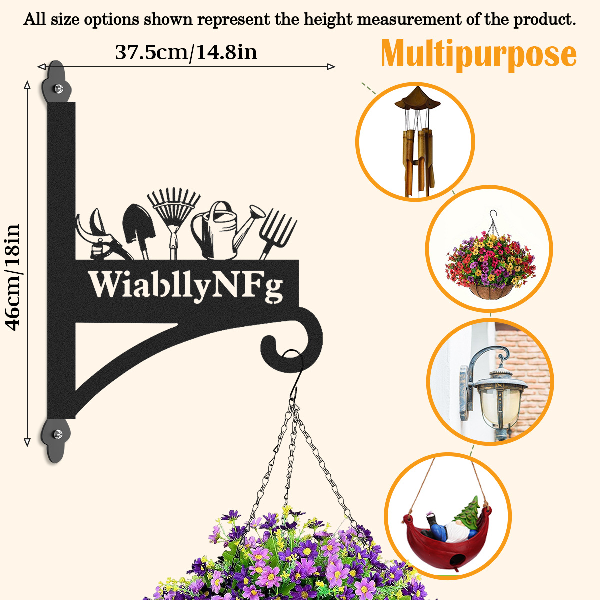 Custom Garden Tools Wall Plant Hanger, Personalized Metal Hanging Bracket with Gardener's Name, Garden Shed Outdoor Wall Decor Hook for Tools and Planters