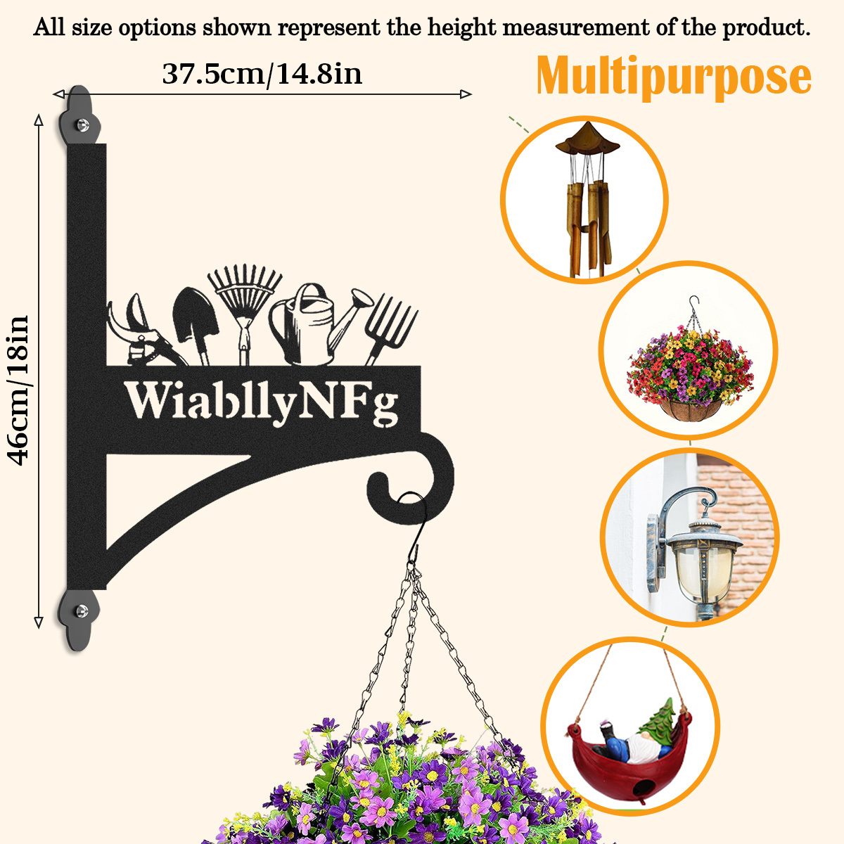 Custom Garden Tools Wall Plant Hanger, Personalized Metal Hanging Bracket with Gardener's Name, Garden Shed Outdoor Wall Decor Hook for Tools and Planters