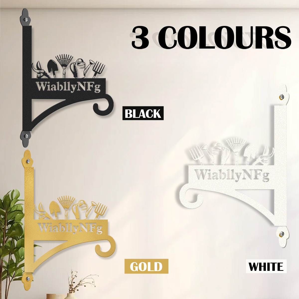 Custom Garden Tools Wall Plant Hanger, Personalized Metal Hanging Bracket with Gardener's Name, Garden Shed Outdoor Wall Decor Hook for Tools and Planters