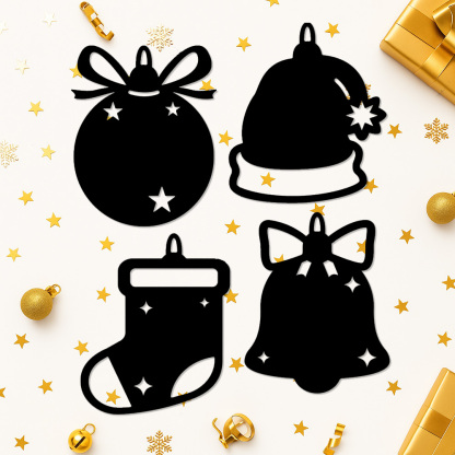 Commemorative Christmas Ornament Monogram, Personalized Metal Ornament Set with Custom Names (4 Pack)