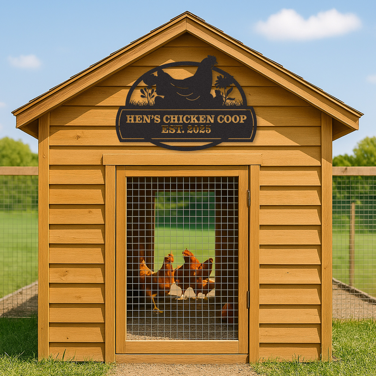 Custom Chicken Coop Metal Sign with Hen Design, Personalized Outdoor Farm Decor with Name and Est. Year