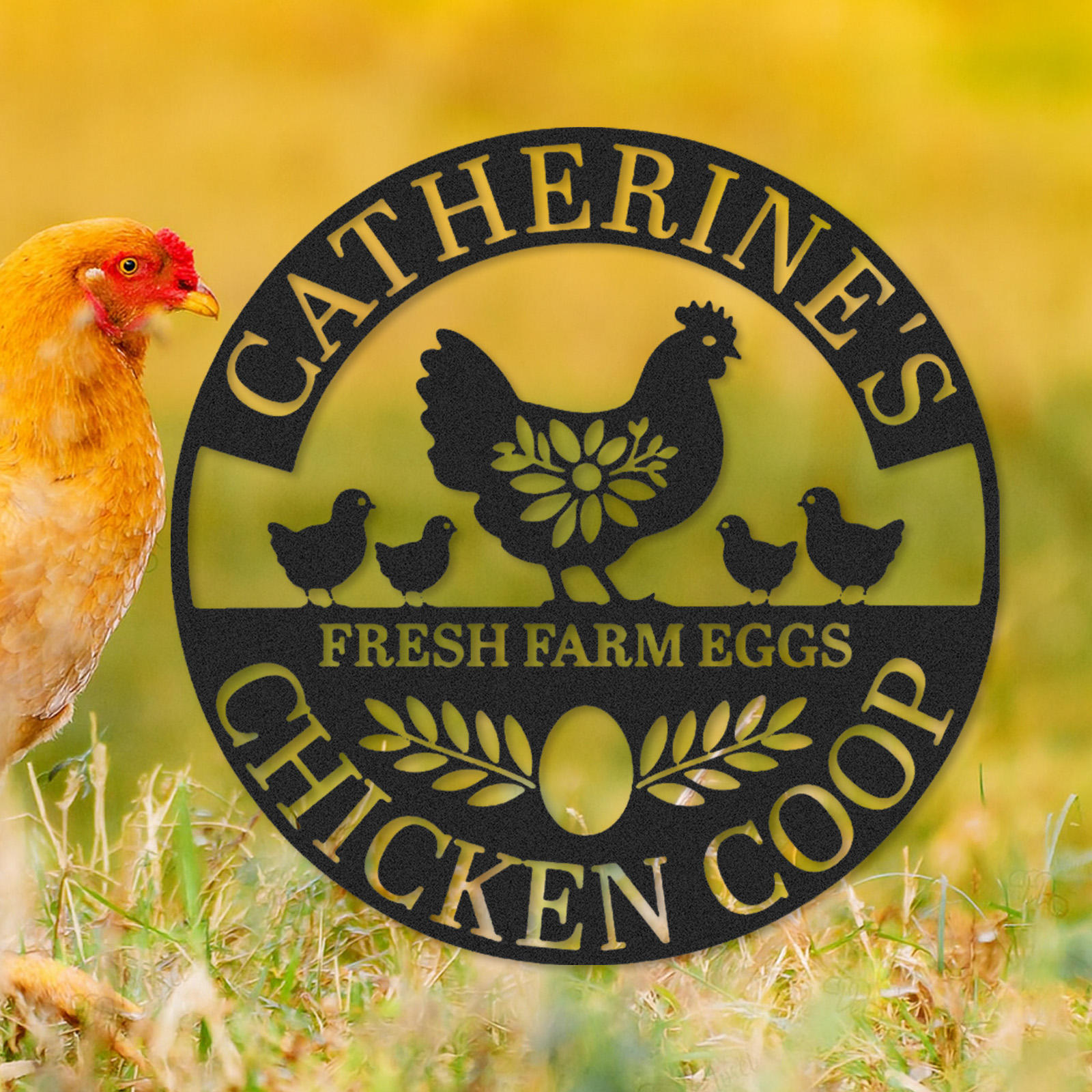 Custom Chicken Coop Metal Sign, Personalized Hen House Farm Sign, Outdoor Farmhouse Metal Wall Decor