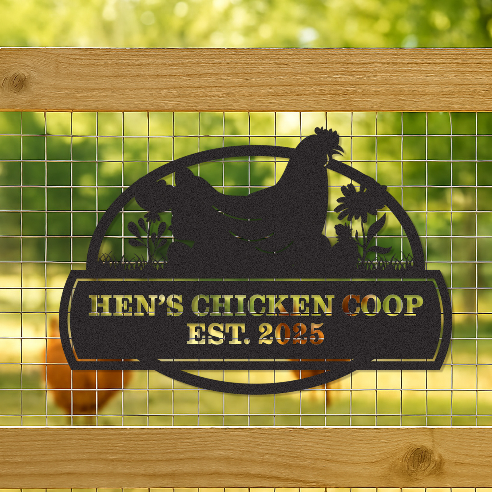 Custom Chicken Coop Metal Sign with Hen Design, Personalized Outdoor Farm Decor with Name and Est. Year